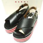 ショッピングウエッジソール 新品 MARNI マルニ 22SS フスベッドウエッジソールサンダル ZPMS007506 P3586 38(24-24.5cm) BLACK 定価119,900円 レザーストラップ 厚底