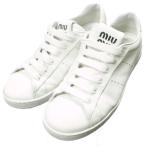 MIU MIU ミュウミュウ イタリア製 ロゴプリント レザーローカットスニーカー 2024年モデル DNC120 40(25-26cm) WHITE シューズ g24620