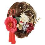 選べる５色展開椿とマムの髪飾り 成人式 卒業式 結婚式 七五三に (赤×ゴールド)バーゲン