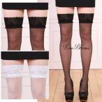 ショッピングニーハイ ニーハイソックス シアー 黒 白 ブラック ホワイト シリコンストッパー付き レース ストッキング レディース 靴下
