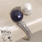 指輪フリーサイズ淡水真珠パールリングファッションリングレディース2連シルバ...