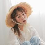 ストローハット 日焼け止め 帽子 レディース あご紐付き サンバイザー 可愛い エレガンス レース お出かけ 通勤 通学