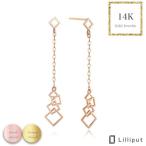 ピアス ロング アメリカンピアス14k K14 14金 ハンドメイド アシンメトリー ハート ロングチェーン 揺れる ゆれる 両耳 プレゼント ギフト 送料無料