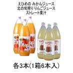 お中元 ジュース 味比べ えひめのみかんジュース / 北の旬搾り りんごジュース 1L瓶 各3本入 1箱 フルーツジュース 飲み比べ 蜜柑 林檎 リンゴ 爆買