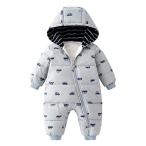 ショッピングジャンプスーツ Baby nest ベビー服 ジャンプスーツ カバーオール クルマ 長袖ロンパース フード付き 防寒 秋冬用 男の子 女の子 グレー 6-9M