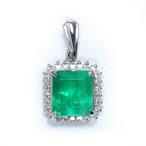 エメラルド 2.5カラット ペンダントトップ PT900 ダイヤ取り巻き 大粒・貫禄 /緑(グリーン)/中古/届5/ギフト プレゼント