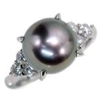黒蝶真珠/パール リング/指輪 10ミリ位 プラチナ900 PT900 ピンクと紫の光沢を持った黒パール /黒(ブラック)/セレクションジュエリー・新品/届10/1点もの