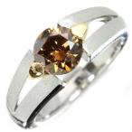 ブラウンカラー 大粒 ダイヤモンド リング 1.193ct PT900/K18 1カラット 憧れ ソリティア /茶(ブラウン)/セレクションジュエリー・新品/届10/