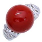 サンゴ/珊瑚 リング/指輪 12.7ｍｍ位 プラチナ900 PT900 丸珠・血赤色 家宝級の上質 /赤(レッド)/中古/届5/1点もの