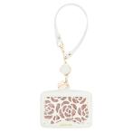 ショッピングパスケース ☆ ホワイト/ピンク ☆ パスケース パスケース 定期入れ レディース 通販 薔薇 バラ リール付き カードケース カード入れ カードホルダー