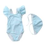 ☆ ライトブルー×チェック ☆ 2XL ☆ 水着 女の子 キッズ 幼児 フリル かわいい キッズ 水着 女の子 ワンピース スイムウェア キッズ水着