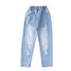 * голубой * 140CM джинсы Kids почтовый заказ Denim повреждение джинсы длинные брюки ji- хлеб низ Junior ребенок одежда ребенок ..