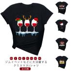 イベント クリスマスパーティー 全20柄 ブラック サンタ クリスマス ジム tシャツ 新年会 レディース 衣装 半袖 メンズ ヨガ Tシャツ トナカ