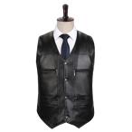 裏ボア革ベストメンズレザーベストジ...