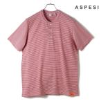 ASPESI / アスペジコットンジャージーボーダー柄半袖ヘンリーネックTシャツ(AY09)（レッド×ホワイト）
