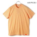 ASPESI / アスペジコットンジャージーボーダー柄半袖ヘンリーネックTシャツ(AY09)（オレンジ×ホワイト）