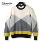 Drumohr / ドルモア アーガイル柄ラムズウールミドルゲージクルーネックシャギーニット(D8W103GG) （ホワイト×ライトグレー×グレー×イエロー×ダークグレー）