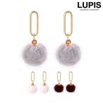 Yahoo! Yahoo!ショッピング(ヤフー ショッピング)ピアス レディース ファーボール フェイクファー フレーム 揺れる ホワイト グレー ボルドー ルピス lupis