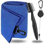 FINGER 10 ゴルフタオル グロメットとブラシ溝クリーナークリップ付き バリューセット マイクロファイバー ワッフルパターンタオル 格納式延長