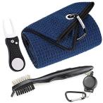 マイルハイライフマイクロファイバーワッフルパターンゴルフタオル|クラブグルーブクリーナーブラシ|磁気ボールマーカー付き折りたたみ式ディボットツール