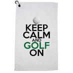 Hollywood Thread Keep Calm and Golf On - クラシックなゴルフ用ゴルフタオル カラビナクリップ付き