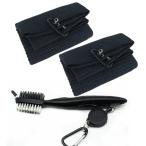 ゴルフバッグ用ゴルフタオル クリップ付き マイクロファイバー ワッフルパターン ゴルフクラブクリーナー ブラシ ゴルフギフト 2 ブラックタオル ブ