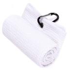 ゴルフタオル マイクロファイバー フック付き 三つ折りデザイン24" x 16" ?ゴルフボール クラブ 清潔用セット (2枚セット  白)