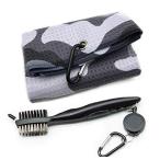 ゴルフタオル マイクロファイバー ワッフルパターン ゴルフタオルブラシツールキット クラブグルーブクリーナー付き クリップ付き メンズ レディース