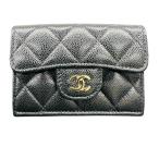 ショッピングCHANEL 未使用品CHANEL シャネル マトラッセ 三つ折り財布 AP0230 マットキャビアスキン ブラック レディース SAランク 中古 鑑定済