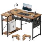 ショッピングpcデスク Maihail l字デスク机pcデスク パソコンデスク 幅100cm×奥行45cm つくえ 勉強机学習机 左右入替可 布製引き出し付き オフィス