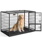 FEANDREA 犬 ケージ 大型犬用 ダブルドア付き トレー付き ペットケージ 大型 組立簡単 室内外兼用 ペットサークル 幅122x奥行74