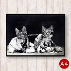 A4ポスター 猫のモノクロポスターNo.7 裁縫 マットコート紙 モノトーン モノクロ 動物 写真 アートポスター ビンテージ 北欧