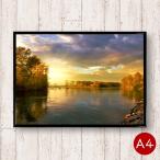 A4ポスター 秋の川と森 マットコート紙 インテリア 自然 景色 風景 写真 アートポスター 北欧