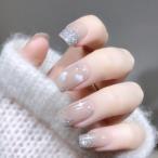  искусственные ногти прозрачный Корея день совершеннолетия симпатичный прикленить только Kirakira простой ламе квадратное бежевый розовый бежевый серебряный прозрачный градация повседневный накладные ногти 