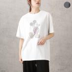 Disney ミッキーマウス / 半袖Tシャツ 5分袖 レディース 綿100% コットン ラインストーン キャラクター トップス ネコポス対応