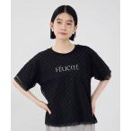 Idnes イドネス Tシャツ レディース 半袖 シアー チュール レイヤード 透け感 ドット ロゴ トップス
