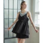 【コカ】ギャザーキャミソールチュニック（フリル/調節可/重ね着/ウエストゴム/シンプル）