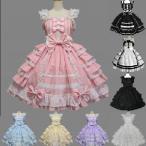 甘いロリータワンピース レース切り替えコットン　レースリボンアイドル衣装フリルレイヤーロリータジャンパースカート ロリータ服 lolita ロリータワンピース c