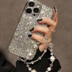 iPhone キラキラ ラメ グリッター シルバー チェーン ハンドストラップ　スマホケース  iphoneケース 11 12 13 14 15 mini ミニ　pro max
