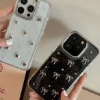 iPhone 星・リボン柄 クリア × シルバー 透明  iphoneケース 7 8 plus x xs xr max 11 pro max 12 13 14 15 16