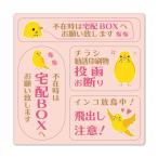 サインマグネットステッカー 3メッセージセット インコ ピンク 不在時宅配BOXへ チラシ印刷物投函お断り インコ飛出し注意！ お知らせ ゆうパケット対応210円〜