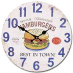 アメリカンウォールクロック 時計 34cm (ハンバーガー A111) 壁掛け時計 ダイナー カフェ 大きい ヴィンテージ風 ガレージ おしゃれ 西海
