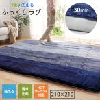 ラグマット ラグ 極厚 厚手 洗える 4.5畳 210×210 ネイビー ふっくら ふわふわ 正方形 オールシーズン 30mm
