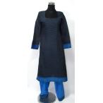 【送料無料】インド民族衣装 パンジャビドレス2点セット M サルワールカミーズ 七分袖 紺 青 水色 PUN24410-1