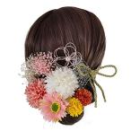 髪飾り 和装 造花 お花 成人式 結婚式 七五三 浴衣 袴 着物 振袖 9点セット (レッド)格安セール