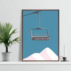 アート ポスター リフト 自然 雪山 イラスト A4 Chair Lift &amp; Mountains