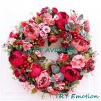 ショッピングリース クリスマスリース クリスマス花輪 ドアリース ドア店舗 玄関 庭園 部屋 壁飾り ガーランド バラ 人工造花 飾り デラックスリース 北欧風 ピンク 40cm