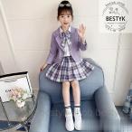 入学式 スーツ 女の子 卒園式 フォーマルスーツ 子供服 スーツ ジャケット スカート 蝶ネクタイ チェック柄 七五三 発表会 カジュアル 普段着