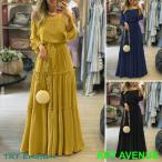 ショッピングレディ 夏 夏ワンピ ワンピース マキシワンピ レディー フリルワンピース ボヘミアン風 シフォン ハイウエスト フリル