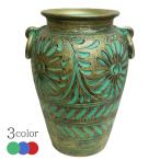 イタリア製 陶器 傘立て / アンブレラスタンド 花柄 グリーン ブルー レッド 緑 青 赤 壺 つぼ 花瓶 小物 雑貨 玄関 収納 インテリア 輸入雑貨